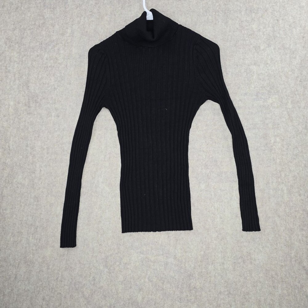 Dots Womens Black Ribbed Turtleneck Sweater Slim Fit Medium Stretch Top